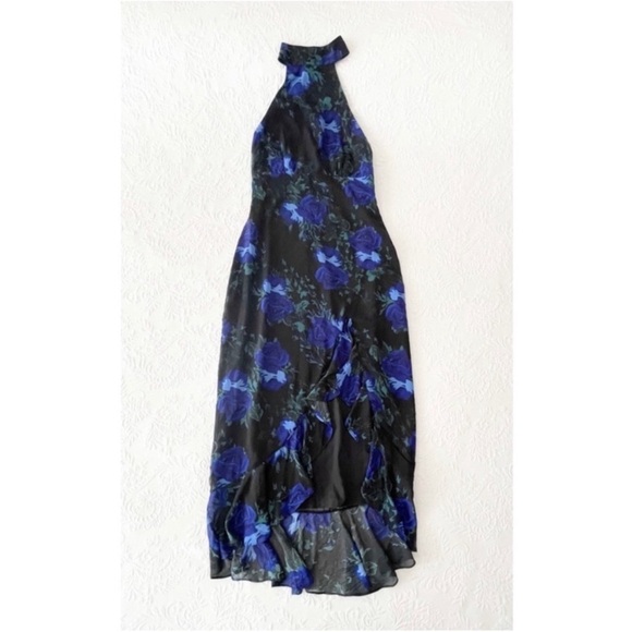 NWOT Lulus Elegant Entrance Black Floral Print Halter Maxi Dress Small - Picture 2 of 9